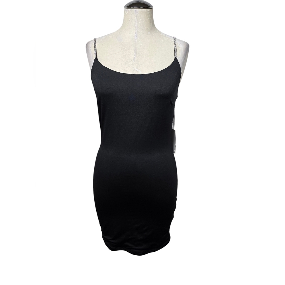 NWT Iris Black Rhinestone Strap Slip Dress M